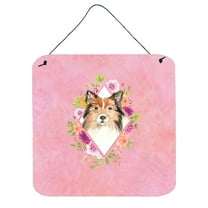 Sheltie Pink Flowers Wall or Door Hanging Prints