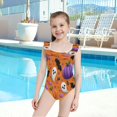 thumbnail image 4 of Girls Ruffle One Piece Swimsuit, Stretchy Fabric for Beach & Pool Activities Fun Halloween-themed Pattern, 4 of 8