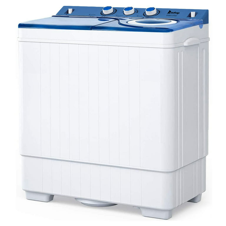 COSTWAY Portable Washing Machine, Semi-Automatic Twin Tub 13lbs Compact  Washer and Spinner, Built-in Drain Pump, Control Knobs and Hose, Laundry  washer for Apartment, RV, Blue