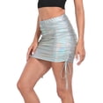thumbnail image 4 of HDE Women's Shiny Metallic Drawstring Bodycon Mini Skirt Holographic S, 4 of 6
