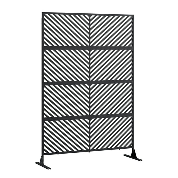 QinaQin Pantalla de privacidad metálica para exterior de 4 paneles, 72 x 47 pulgadas, divisor moderno color negro con base estable para patio, balcón o terraza