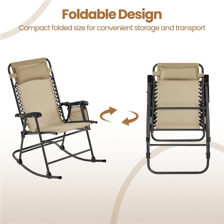 Renwick Outdoor Foldable Rocking Chair with Headrest Pillow, Set