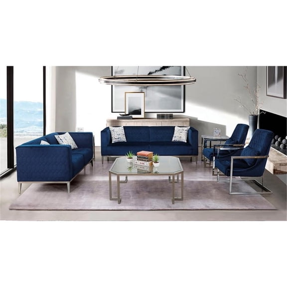 American Eagle Furniture Fabric Velvet Loveseat in Dark Blue