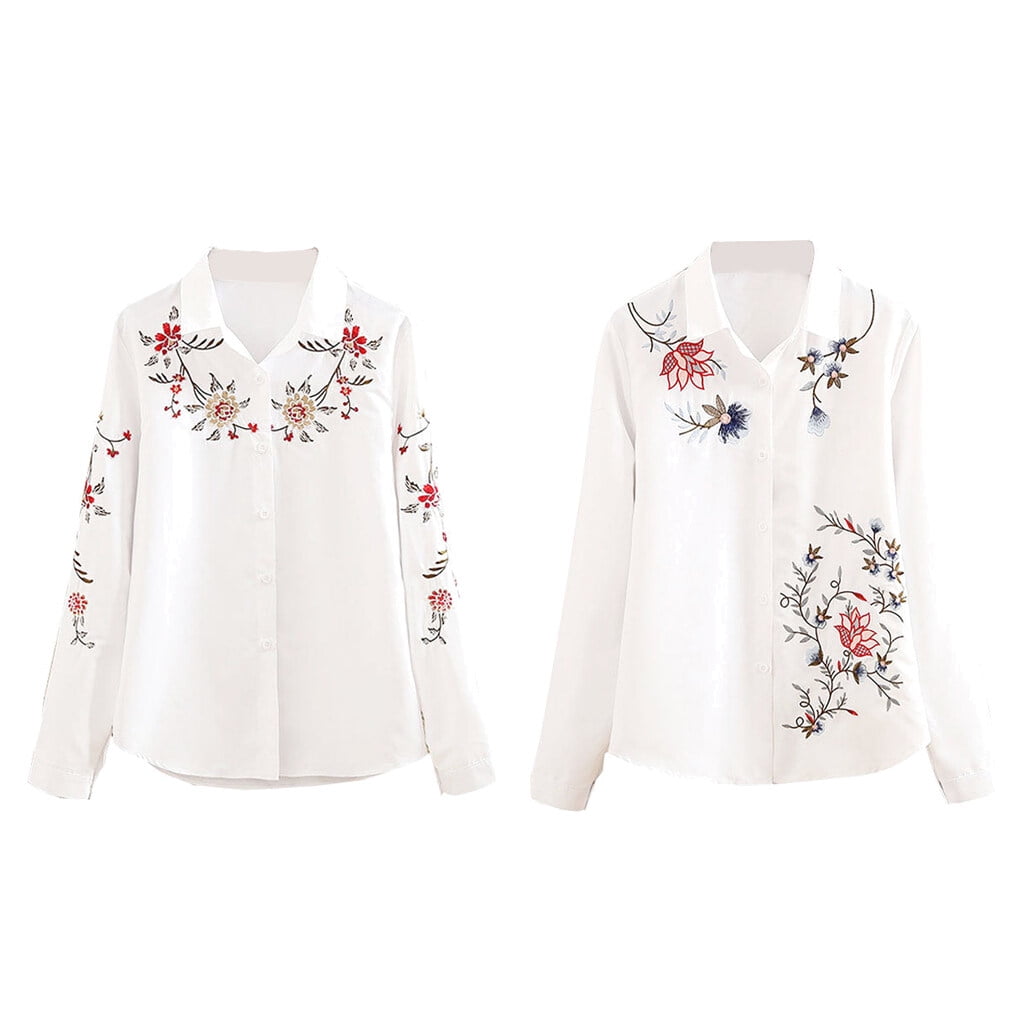 トップス Orgue Flower embroidery blouse(White) ziyahi Casual Ladies Shirts Fashion Plus Size White Shirt Flower