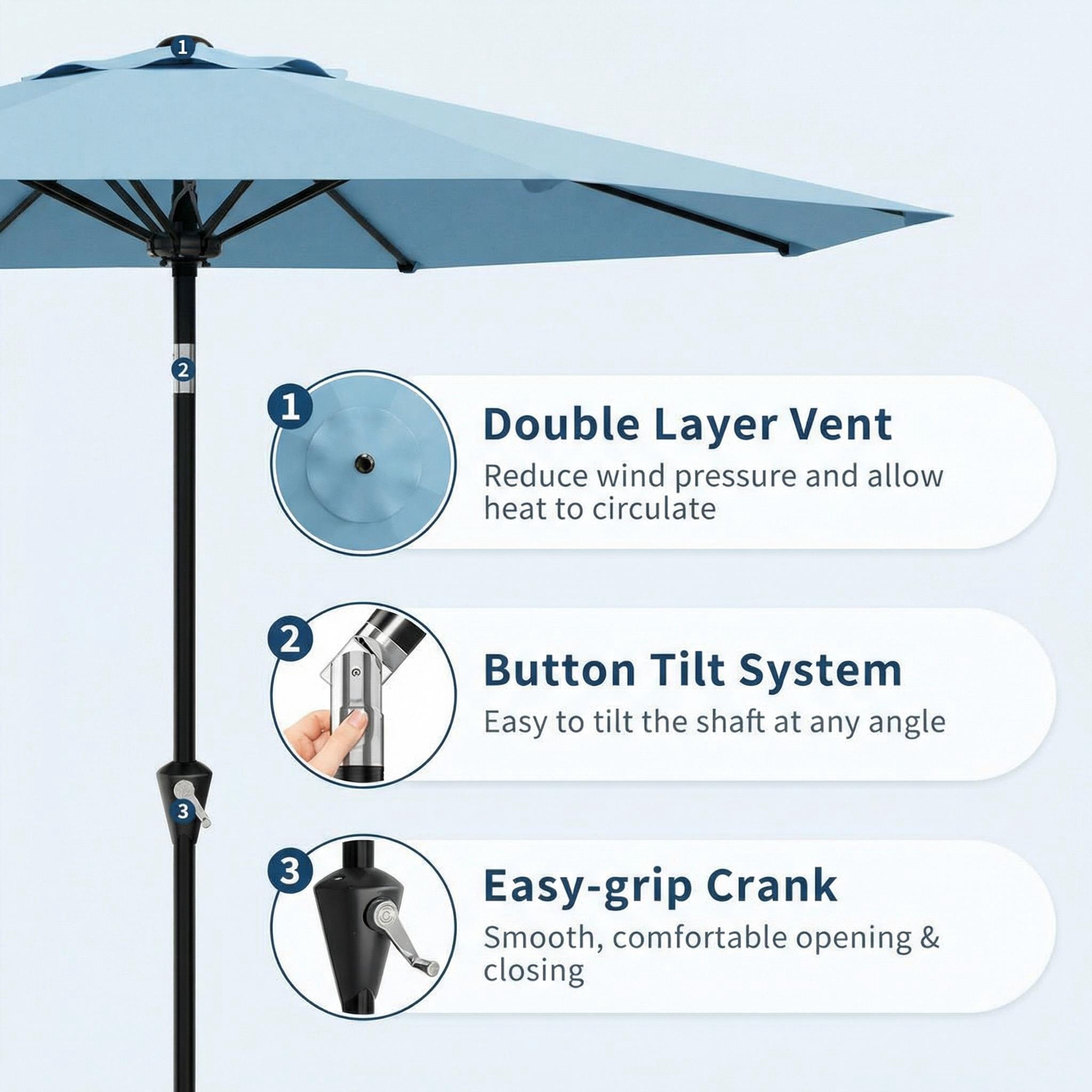9 FT Patio Umbrella for Outdoor, Outdoor Umbrella with Push Button Tilt and Crank, Outdoor Patio Umbrellas with 8 Sturdy Ribs for Market, Garden, Deck, Backyard, Pool