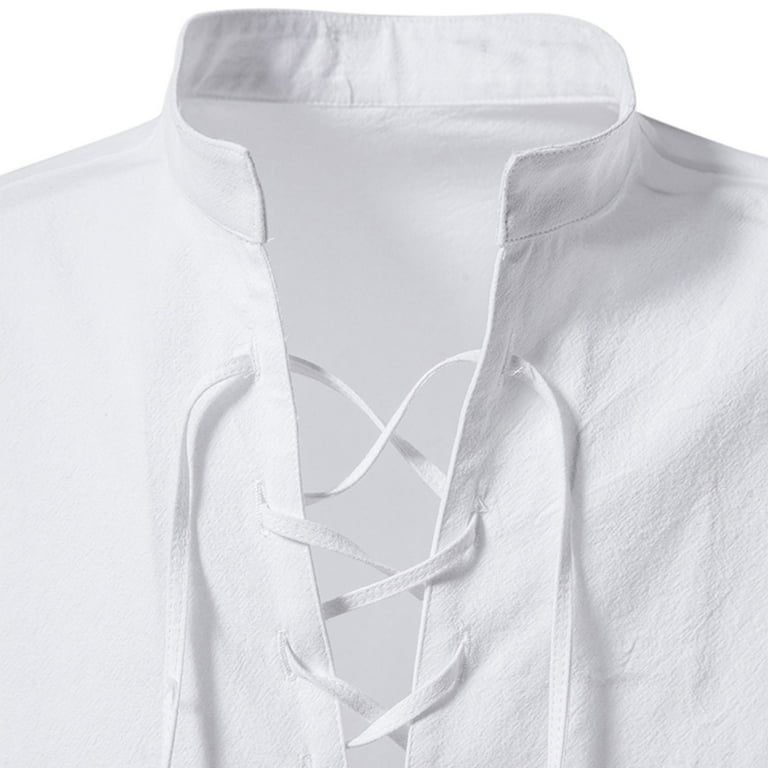 WREESH Men's Henley Shirt Cotton Linen Lace Up Pirate Shirt Casual