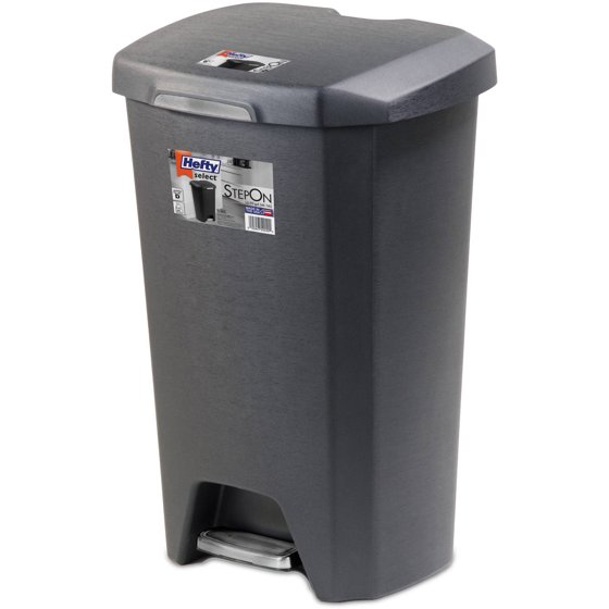 Hefty Select 12.3Gallon Step On Black Waste Can with Real Stainless