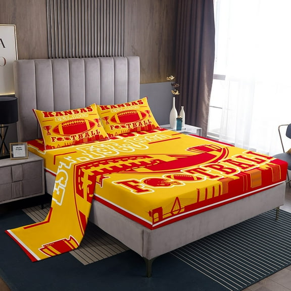 Erosebridal American Football Sheet Set Twin,Sport Theme Bedding Sets Twin Size,Ball Game Decor(Kansas),3pcs
