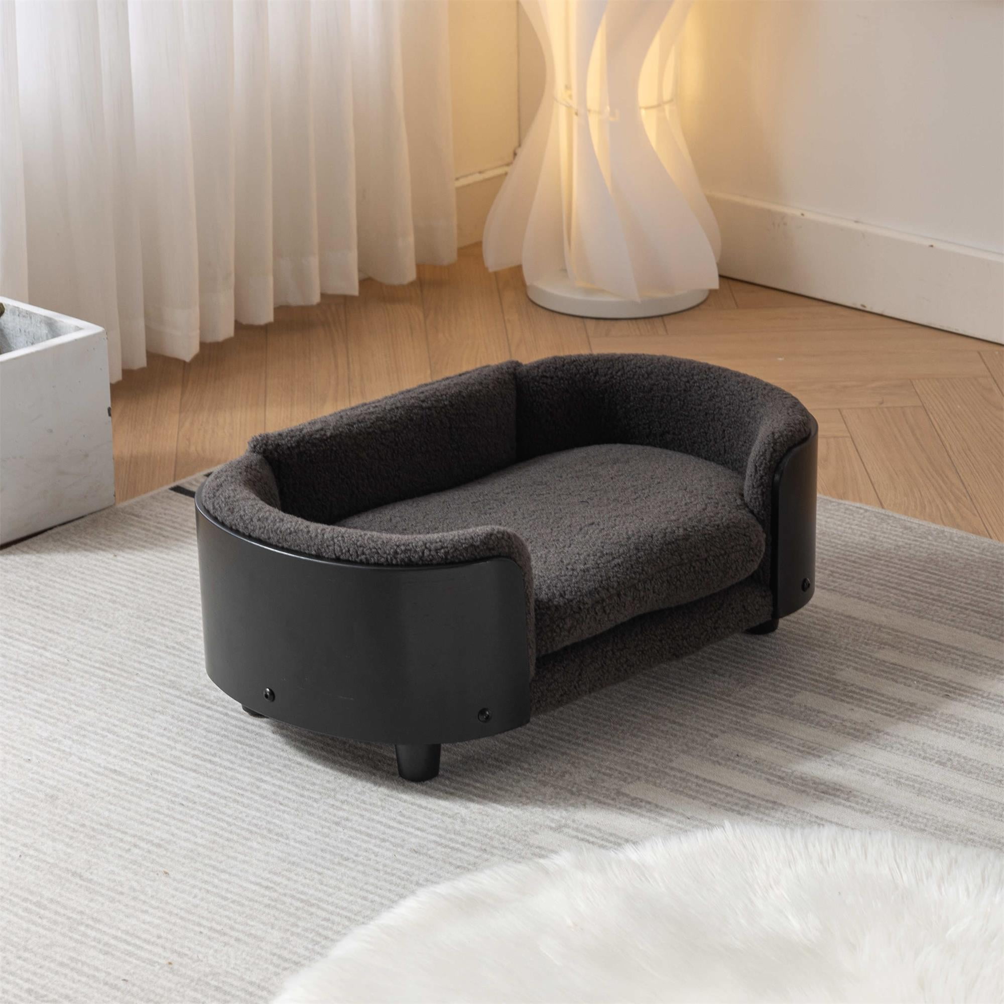 Pefilos 26" Pet Sofa for Indoors Dogs, Cat and Dog Bed with Solid Wood Legs and Black Bent Wood Back, Cashmere Cushion, Gray Pefilos 26" Pet Sofa for Indoors Dogs, Cat and Dog Bed with Solid Wood Legs and Black Bent Wood Back, Cashmere Cushion, Gray