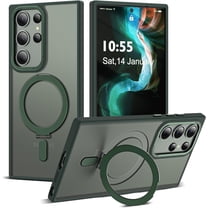 for Samsung Galaxy S24 Ultra Case with Magnetic Invisible Ring Stand, Compatible with MagSafe,  Drop Protection Translucent Matte S24 Ultra Phone Case for Men and Women, Green