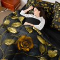 thumbnail image 4 of jejeloiu Gold Flowers Leaves 7-Piece Bedding Comforter Set,Valentine Rose King Bedding Sets,Rustic Plant Bed Sheets For Teens,Luxury Bedroom Decor Reversible, 4 of 8