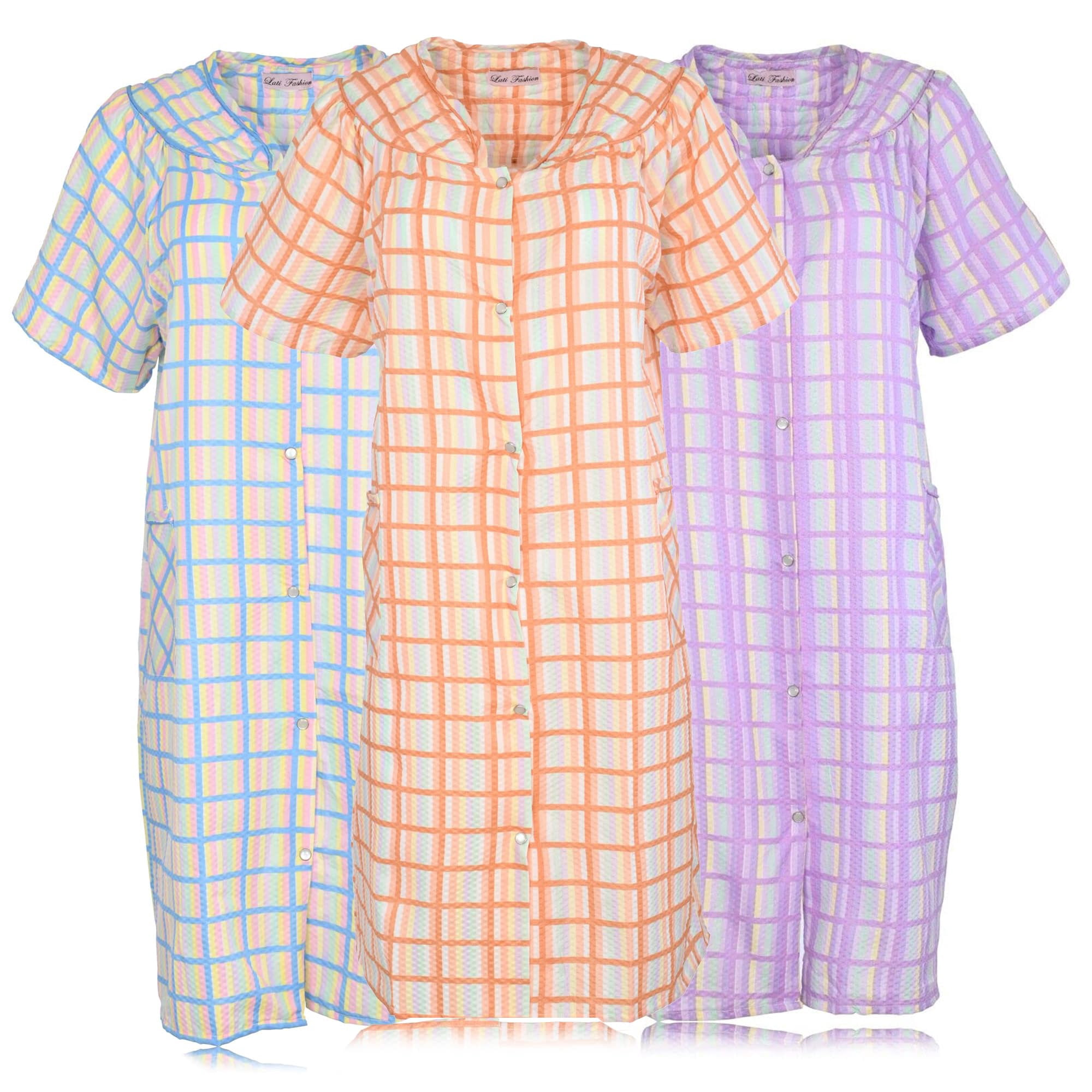 Womens 3 Pack Dusters For Women Snap Front Housecoat Lounger Duster House Dress Short Sleeve Nightgowns Pajamas Robe