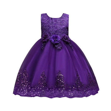 

OVTICZA Baby Toddler Tulle Tutu Summer Dresses Sleeveless Dress Floral Sundress for Girl Purple 130