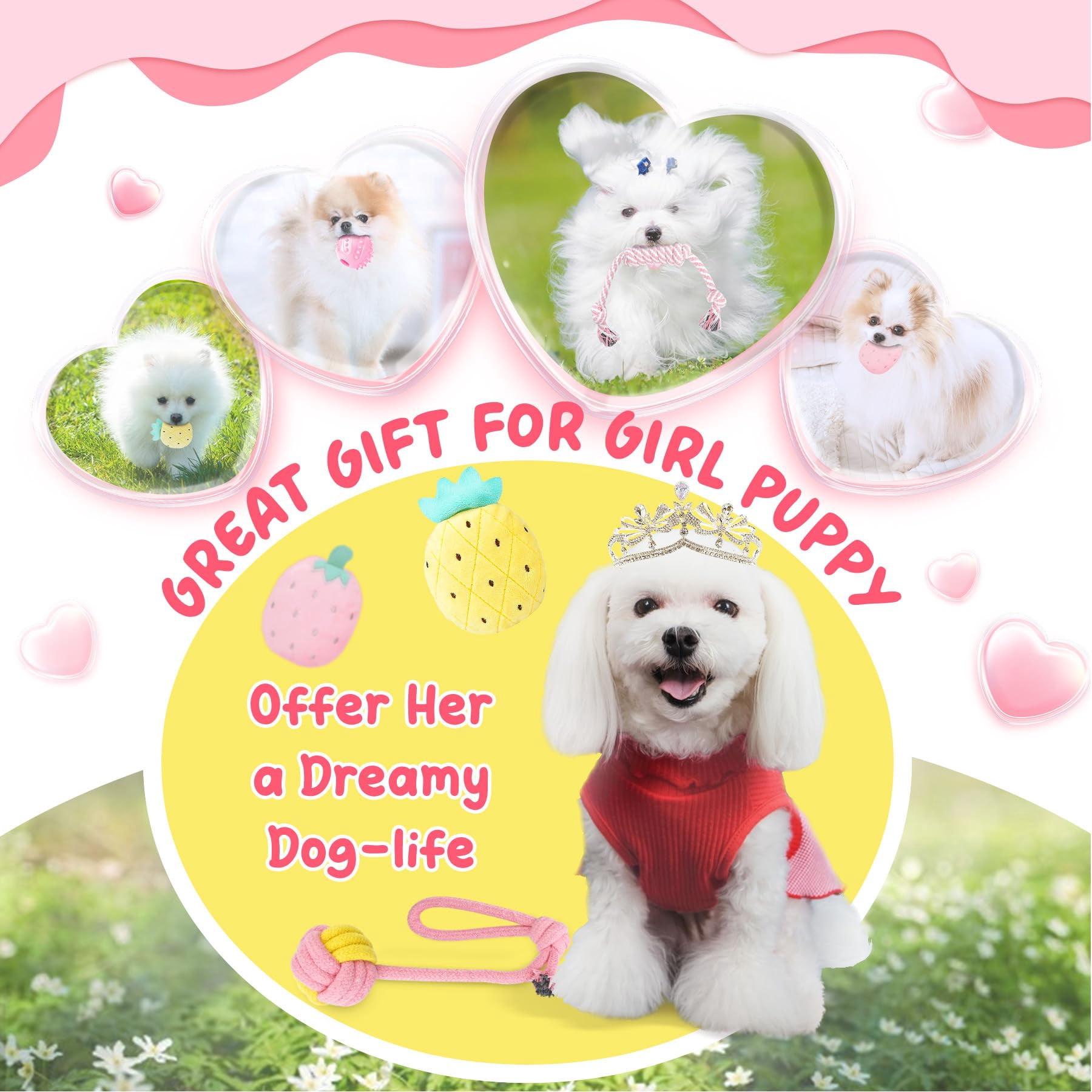 Pink Puppy Toys For Boredom - 23 Pack  Enrichment Dog Small Dogs With Squeaky Ball And Ropes