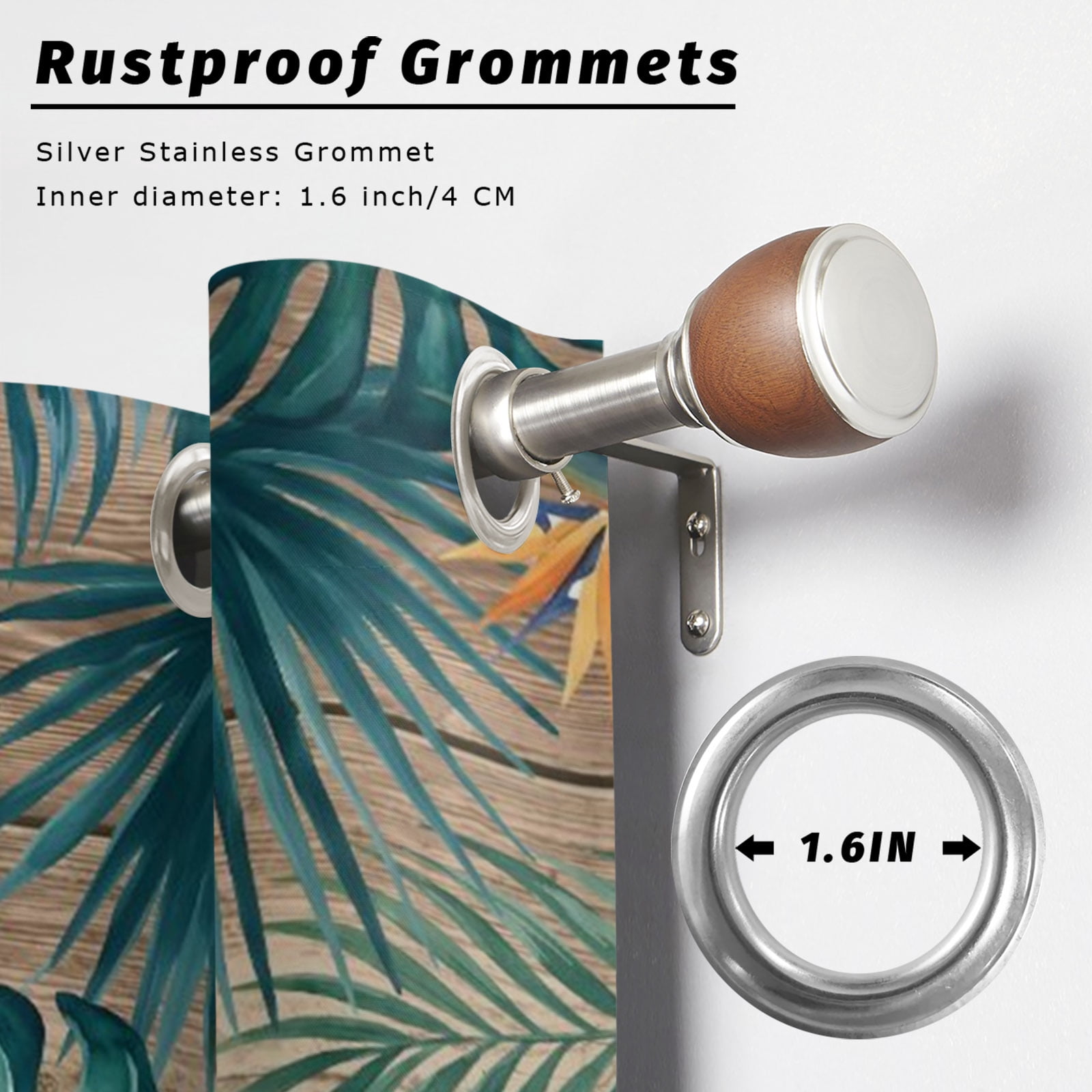 Palm Leaves Outdoor Curtains for Patio, Summer Brown Wood Grain Tropical Botanical Sunshade Privacy Drapes Grommet Waterproof Outside Curtains for Porch/Cabana/Balcony 54"x 108", 1 Panel