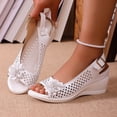 thumbnail image 5 of Fiaer Buckled Wedge Sandals for Women Open Toe Slingback Heeled Dress Sandals Summer Hollow out Floral Footwear White 6, 5 of 9