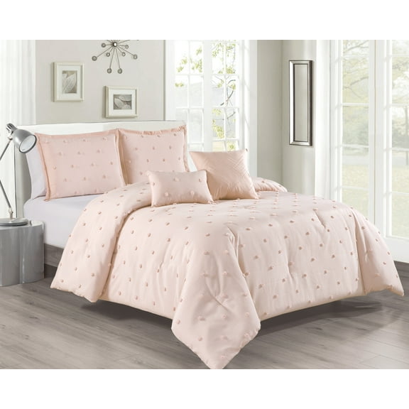 Brielle 5 Piece Microfiber Clip Comforter Set in Blush by Nanshing, King