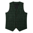 thumbnail image 3 of DPTALR George Men's Business Casual Suit Vest Waistcoat Plaid Vintage Groosmen Blazer Vest Lightweight Button Down Lapel Waistcoat Green Big and Tall Men XL, 3 of 6