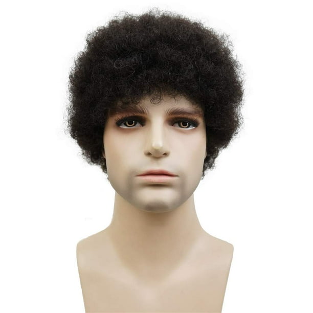 Aimole Pelucas afro cortas y rizadas cabello humano para mujeres o hombres negros peluca completa afroamericana (1B)