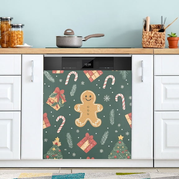 Yayeee Magnetic Dishwasher Cover for The Front Decoration Home Kitchen Machine Sticker Protector, Brown Christmas Gingerbread