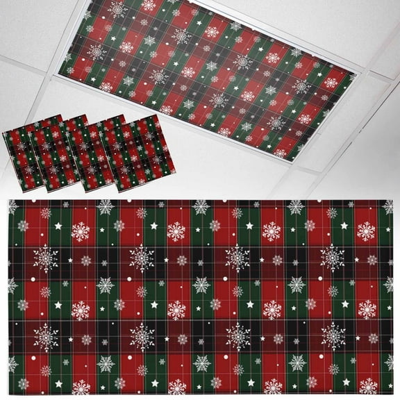 4 Pack Christmas Red Green Classic Buffalo Plaid Snowflake Pattern Fluorescent Light Covers for Ceiling Lights Magnetic Ceiling Light Covers Overhead Light Filters for Office Classroom Home