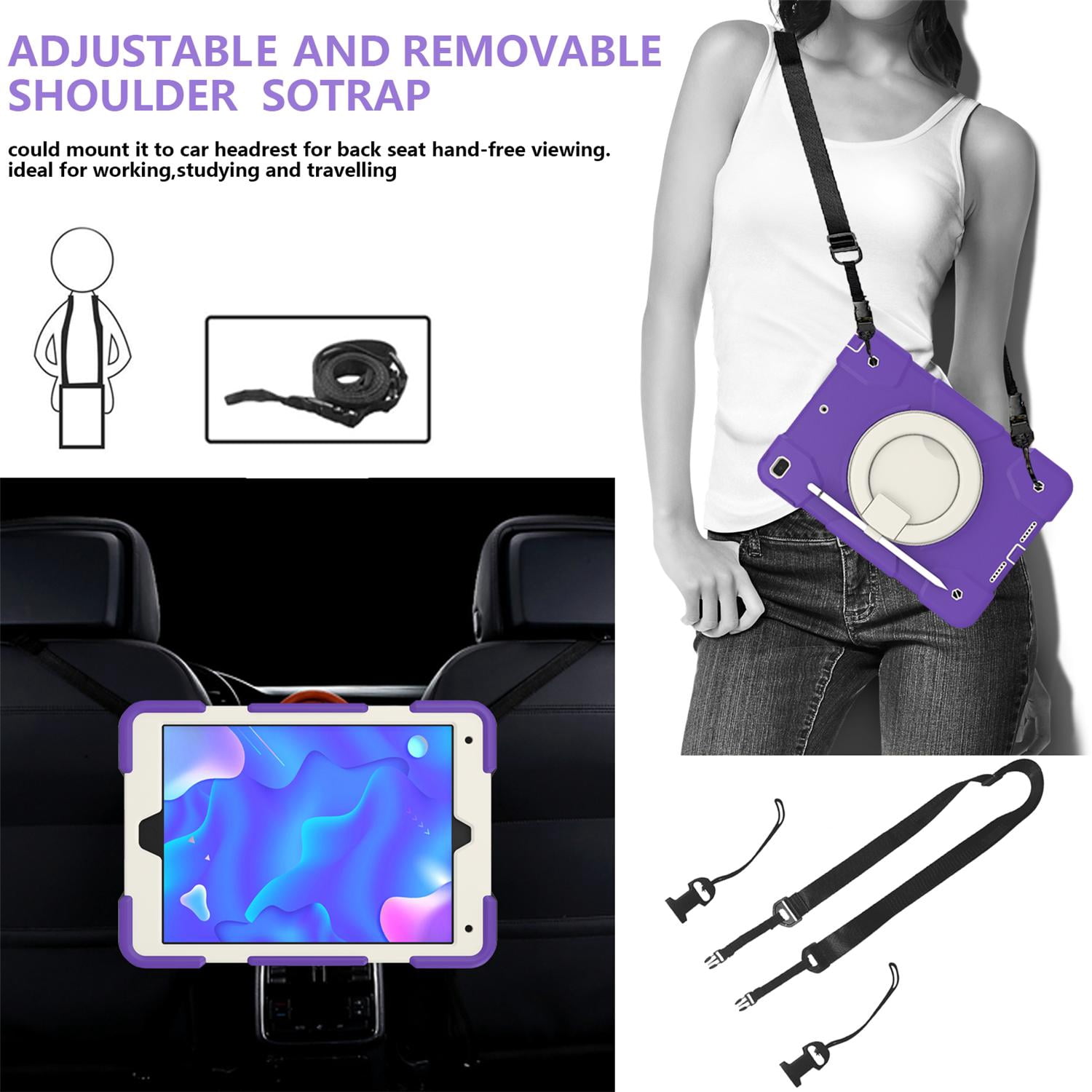 Allytech Case for iPad 9th/8th/7th Generation 10.2", Kids Case with 360° Rotating Folding Ring, Pencil Holder, Strap Drop-Proof Case for iPad 9/8/7 Gen 2021/2020/2019, Catharanthus Roseus