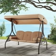 thumbnail image 3 of Homrest 3 Seat Porch Swing with Steel Frame, Cushions, Pillow and Cup Holder, Brown, 3 of 12