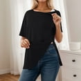 thumbnail image 2 of MIXUE Boho Tops For Women Summer Solid Color Round Neck Short Sleeve Soft Loose Fit Casual Pullover Shirts For Women T-shirts Activewear,Black,XL, 2 of 5