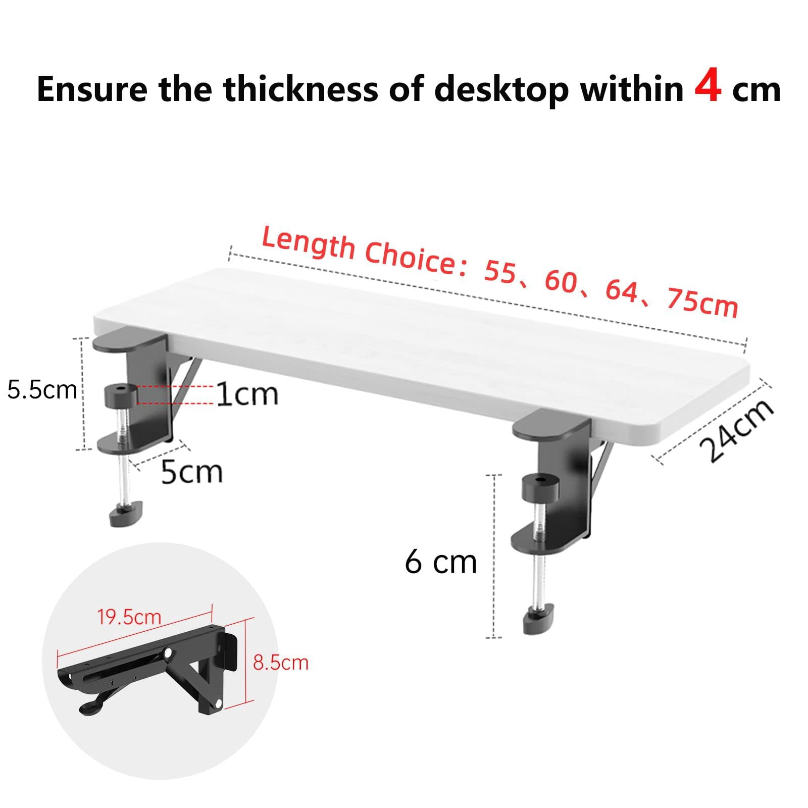 Ergonomics Desk Extender Tray, 21.7"x9.5" Punch-Free Clamp on, Foldable Keyboard Drawer Tray