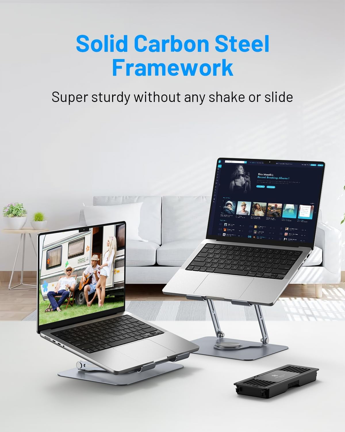 Laptop Cooling Pad with Detachable Fan, Adjustable Height & Angle, 360 °   Rotating Base, Ultra-Quiet Operation, Carbon Steel Frame for 10-16" Laptops and Tablets