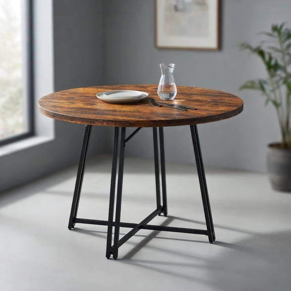 Topcobe 47 Inch Dining Table for 4-6 People Round Kitchen Table with Cross Base, Modern Furniture for Dining Room, Practical, Easy to Assemble-Rustic Brown