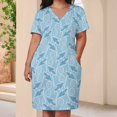 thumbnail image 3 of Womens Casual Dresses Blue Swirling Leaf Pattern Design Short Sleeve Dress Summer Dresses for Women 2025, 3 of 5