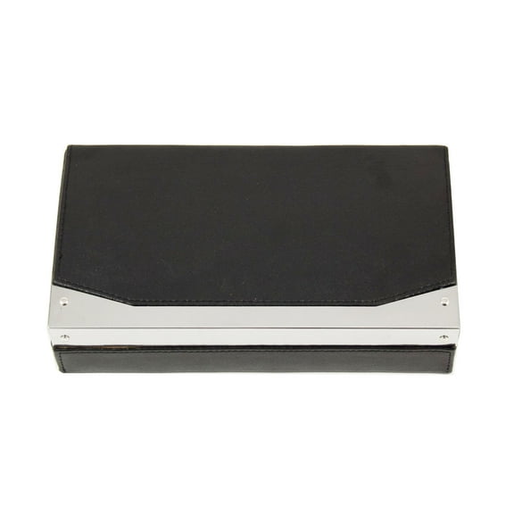 Black Leather 4 Cigar Humidor with Stainless Steel Cutter and Humidistat.