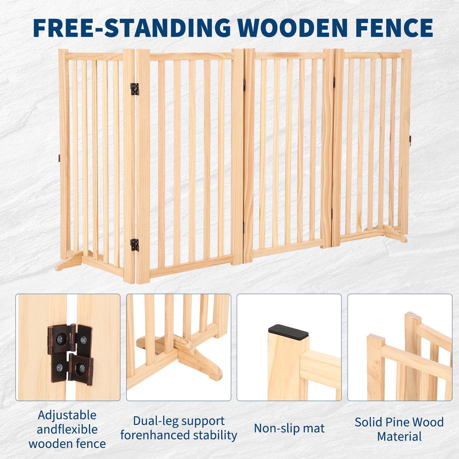 ChaoLink Wooden Freestanding Dog Gates for The House,Doorways, Stairs, Fodable Dog Gate Indoor, Step-Over Safety Pet Gate,Paint-Free, Solid Hardwood36"H 80"W