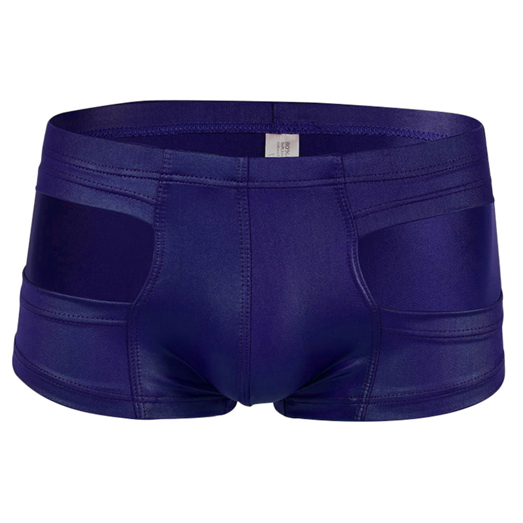 Men's Leather Mesh Translucent Briefs U-shaped Pocket Bikini Underpants