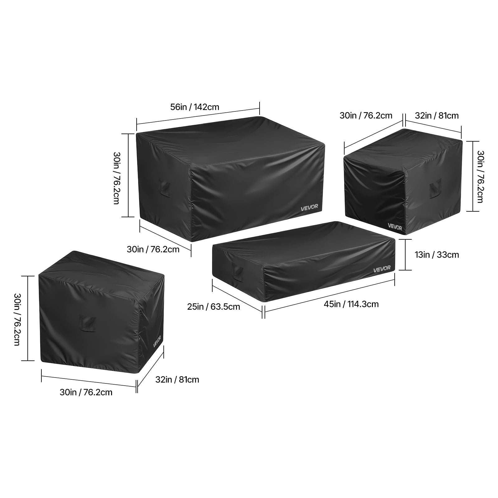 VEVOR Patio Furniture Cover 4-Piece Set, 420D Heavy Duty Waterproof Outdoor Dining Table and Chairs Cover Set, Lawn Patio Furniture Covers for Outdoor Sofa, Couch, Chairs, Coffee Table, Black
