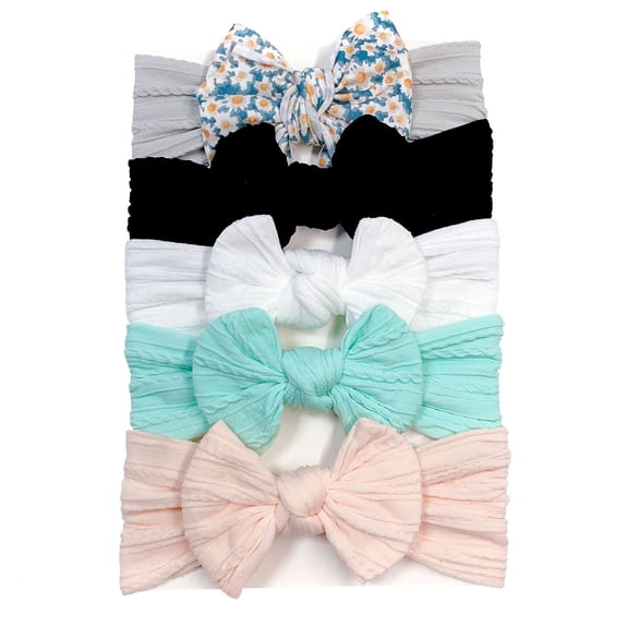 LNMQLPDBS Baby Girl Bows 5 Pack Soft Stretchy Hair Bands with Bows Cute Handmade Hairbands for Girls Newborn Infant Toddlers Hair Accessories