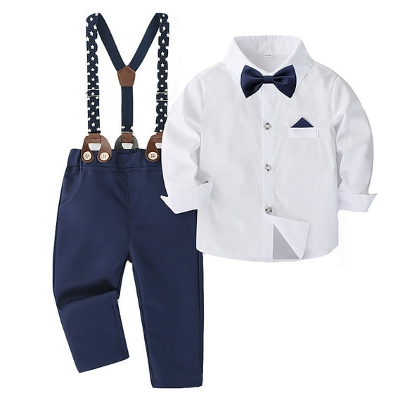 Toddler Gentleman Wedding Outfit Bowtie Dress Shirt Suspenders Pants Baptism Outfits for Boys Baby Outfit 18-24 Months