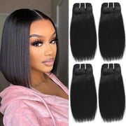 10 inch short hair bundles 9A Brazilian Straight Virgin Hair 4 Bundles Straight Hair 100% Unprocessed Straight Human Hair Bundles 50g/Pcs Natural color(10"10"10"10")