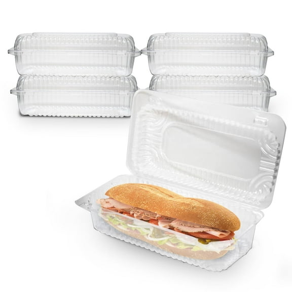 MT Products OPS Plastic Hoagie Container 8.5" x 4.5" x 2" - Clear Plastic Take Out Containers - Pack of 40