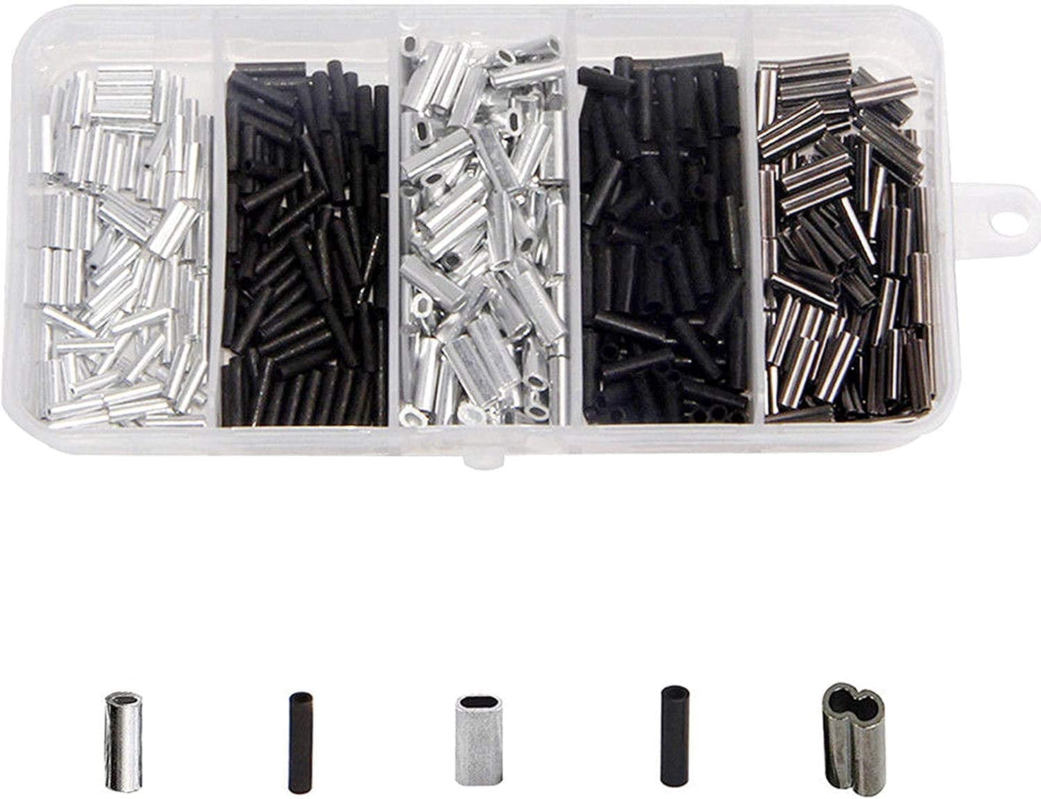 AGOOL 200pcs Copper Double Barrel Crimp Sleeves - Fishing Line Connectors Size 0.8mm-2.6mm