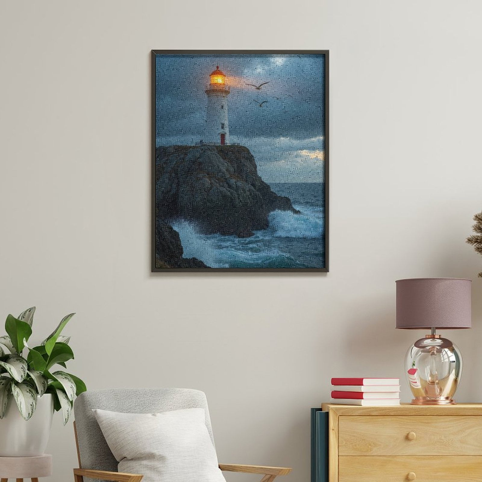 Paint By Numbers Kit for Adults Beginner - DIY Lighthouse At Dusk Ocean Waves Birds Canvas Painting Kits for Adults, Frameless Paint By Number for Adults for Home Wall Decor 16x20 Inch