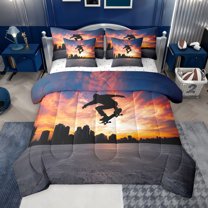 jejeloiu Teens Skateboard Gaming 7pcs Bedding Comforter Set,Gamer Queen Bedding Sets For Boys Reversible
