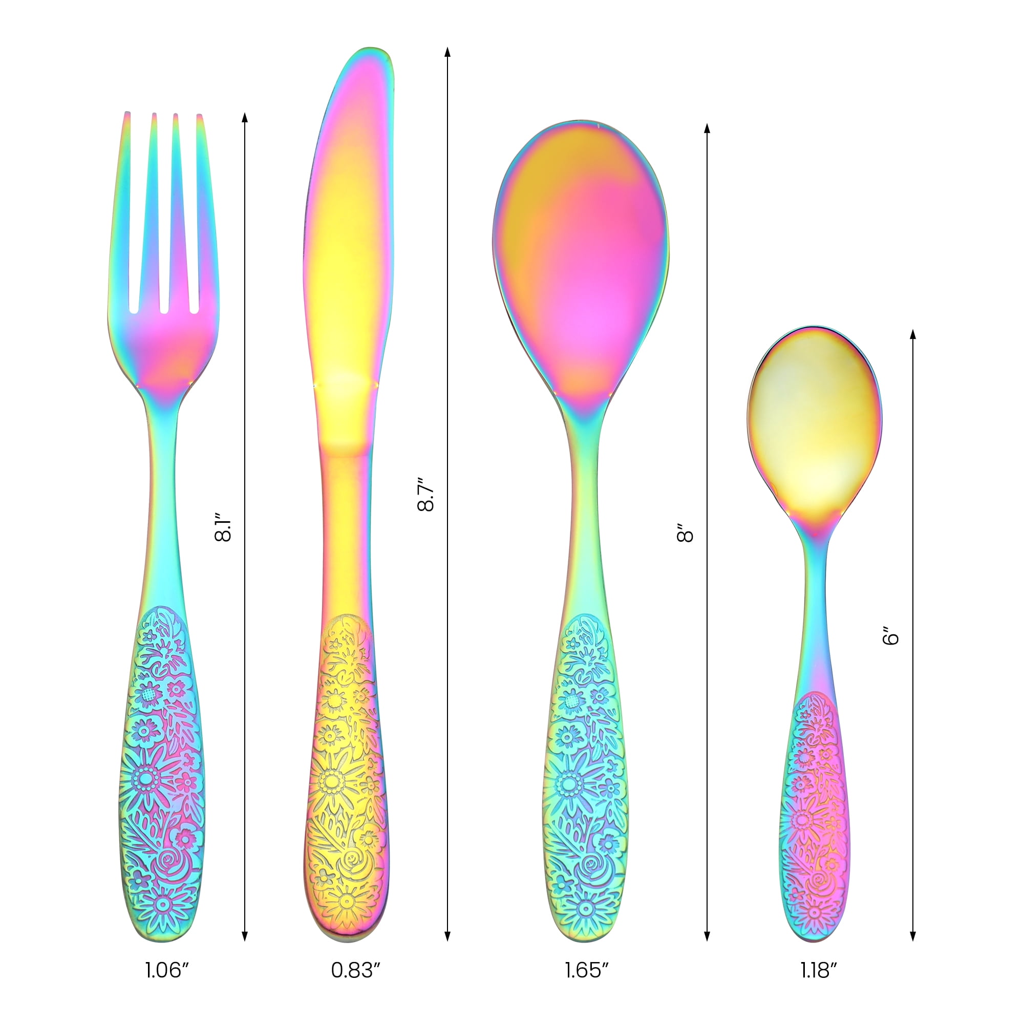 Unique Bargains 4 Piece Stainless Steel Floral Flatware Colorful 4