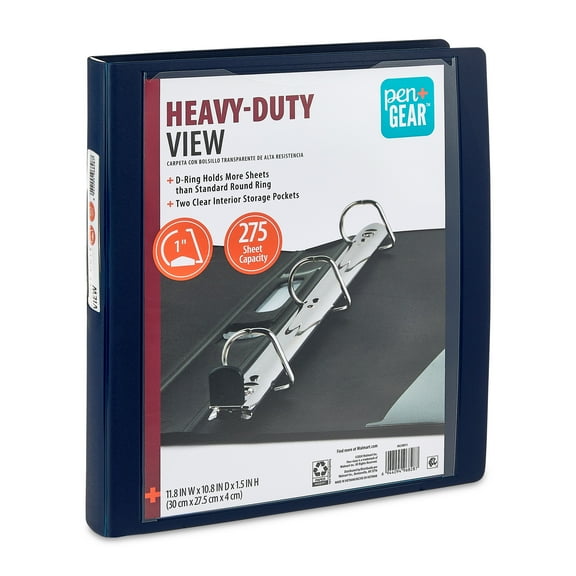 Pen+Gear Heavy-Duty 3-Ring Binder, 1 Inch, Sapphire Blue, 1-Pack, Two Pockets