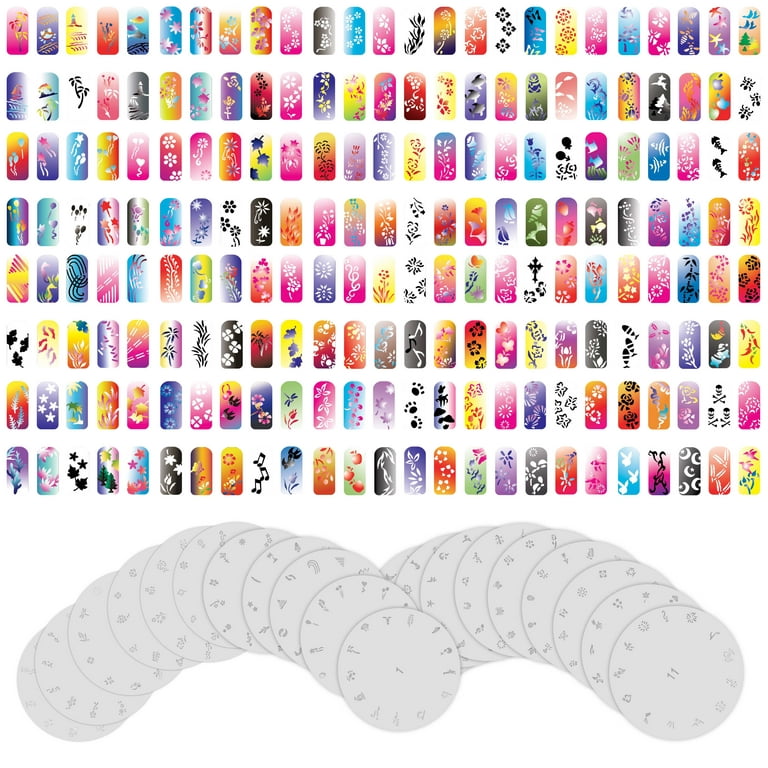 Custom Body Art Airbrush Nail Stencils - Design Series Set # 1 includes 20  Individual Nail Templates with 13 Designs 