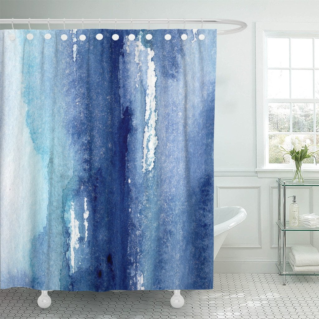 PKNMT Blue Hand Made Shabby Abstract Watercolor Artistic Wash Navy