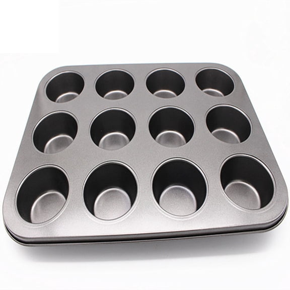 12 Cup Non-Stick Muffin Pan, Carbon Steel Baking Tray for Cupcakes & Baked Goods