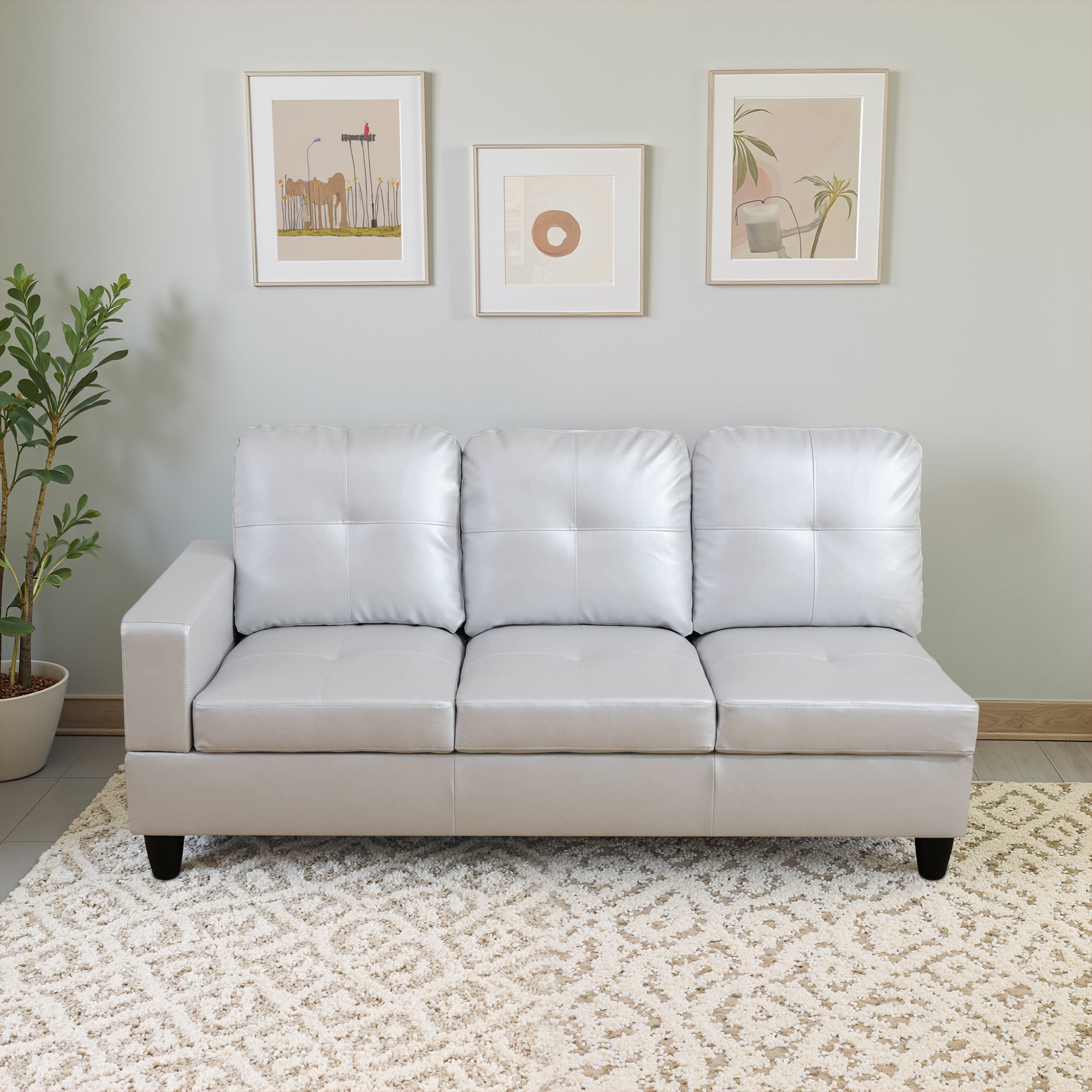 MAYEERTY Silver Grey Semi PU Synthetic Leather 3-Piece Couch Living Room Sofa Set