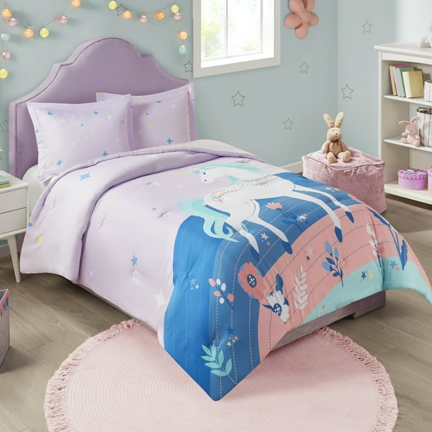 Your Zone Magical Unicorn 3 Piece Comforter Set Full Queen Purple Walmart Com Walmart Com